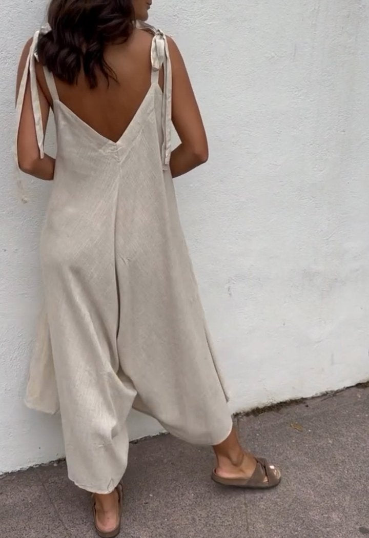 V-neck Loose Suspender Jumpsuit