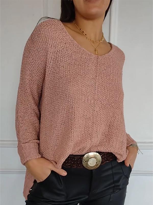 Women's V-neck Knitted Long-sleeved Top