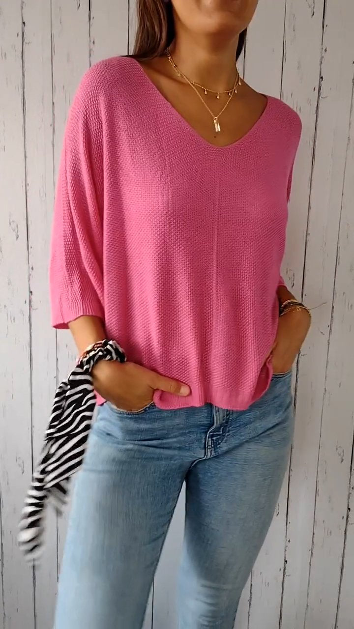 Knitted Mid-sleeve Casual Top