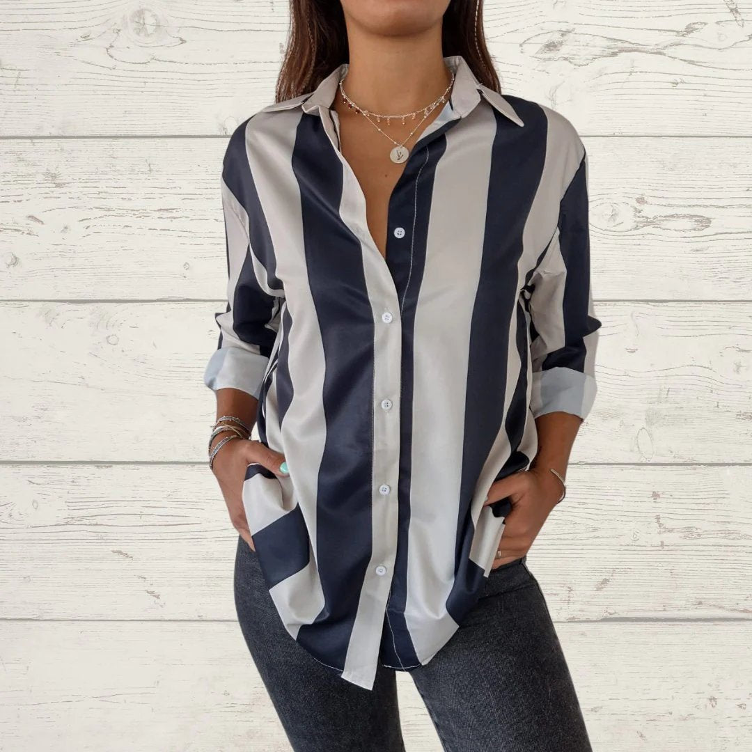 Satin Lapel Single-breasted Striped Shirt