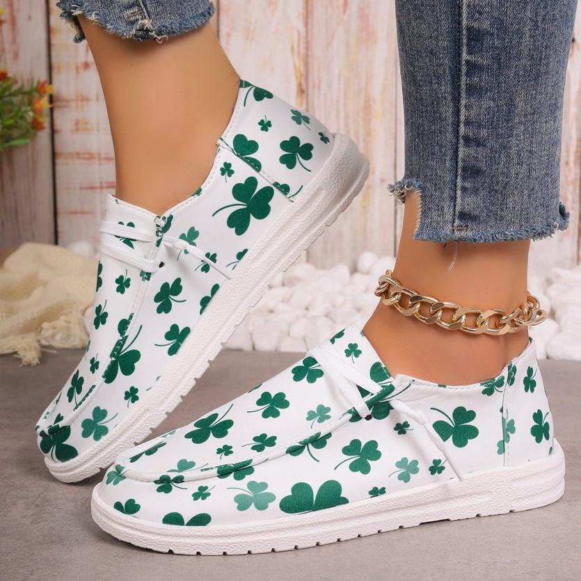 ST. PATRICK'S DAY GREEN CLOVER GRAPHIC CANVAS SHOES