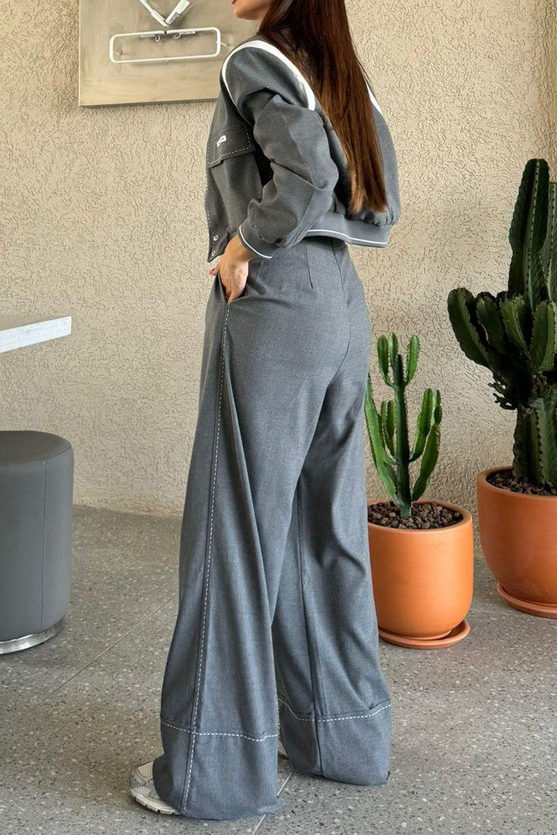 Women's Casual Color Block Two Piece Suit