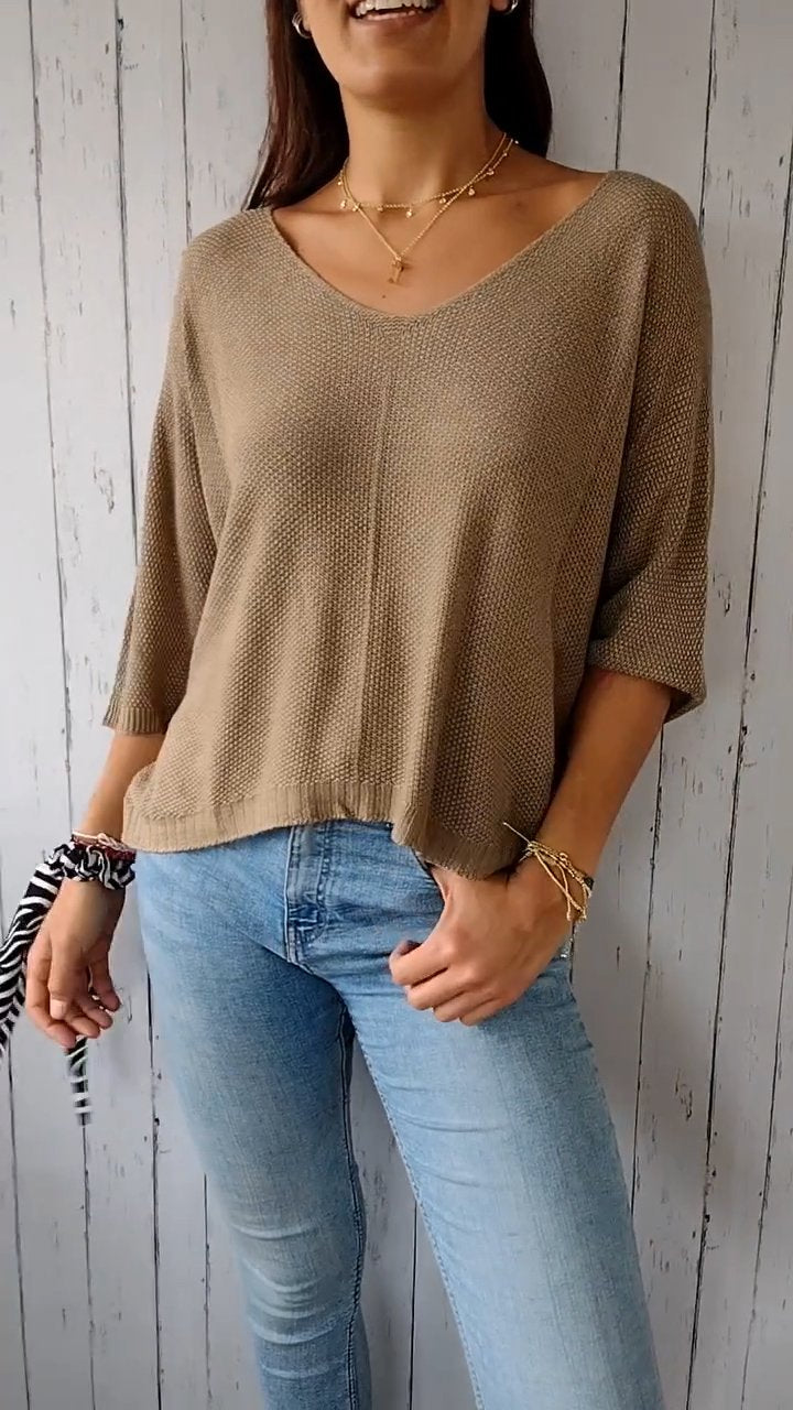 Knitted Mid-sleeve Casual Top