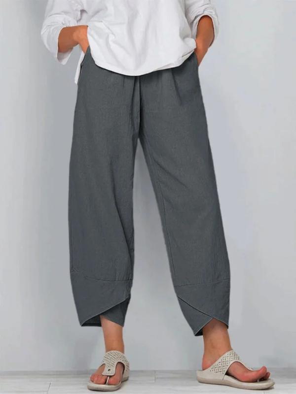 Plus Size Solid Color Cropped Pants Women