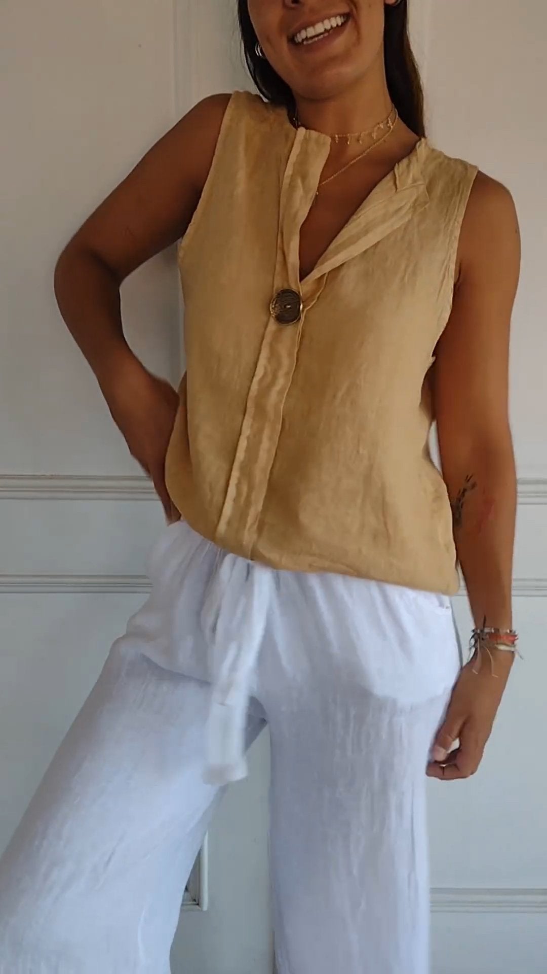 Cotton and Linen Casual V-neck Vest Top