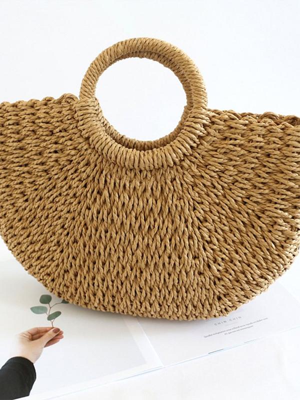 Women's Paper Rope Straw Bag Half-moon Shaped Hand Woven Bag