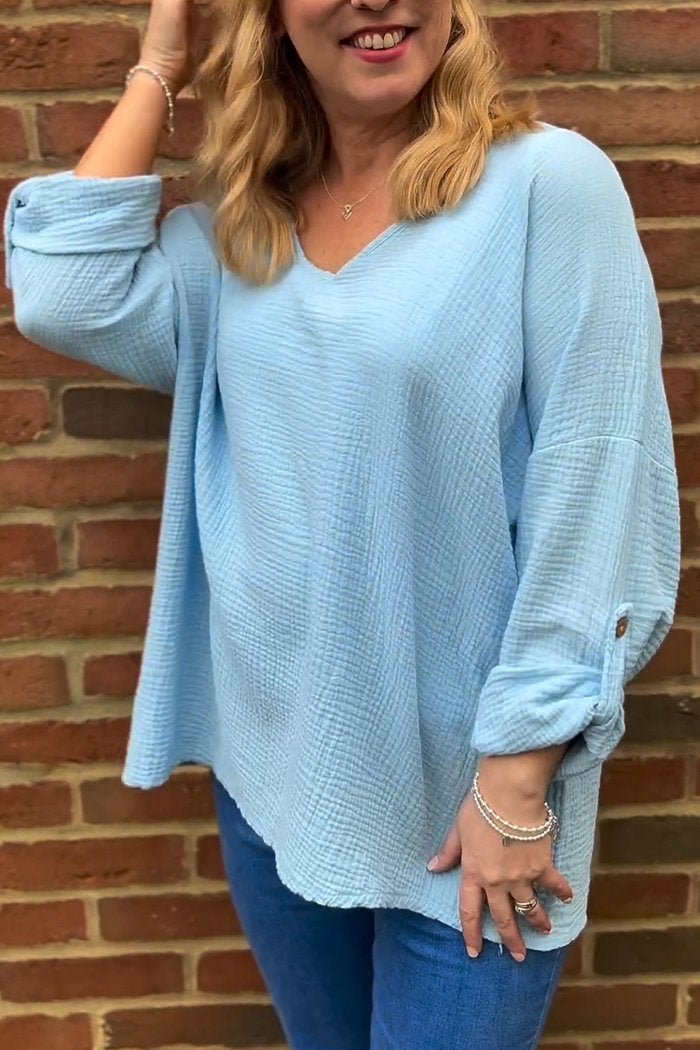 Casual V-neck Waffle Design Top