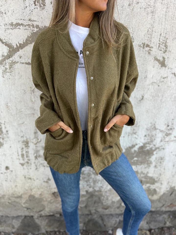 Casual Round Neck Single Breasted Jacket