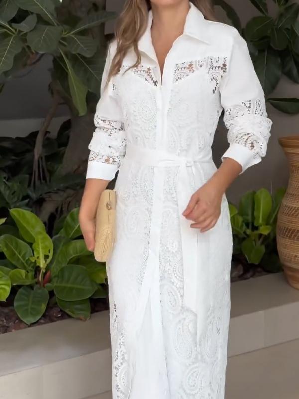 Women's Lace Shirt Collar Dress