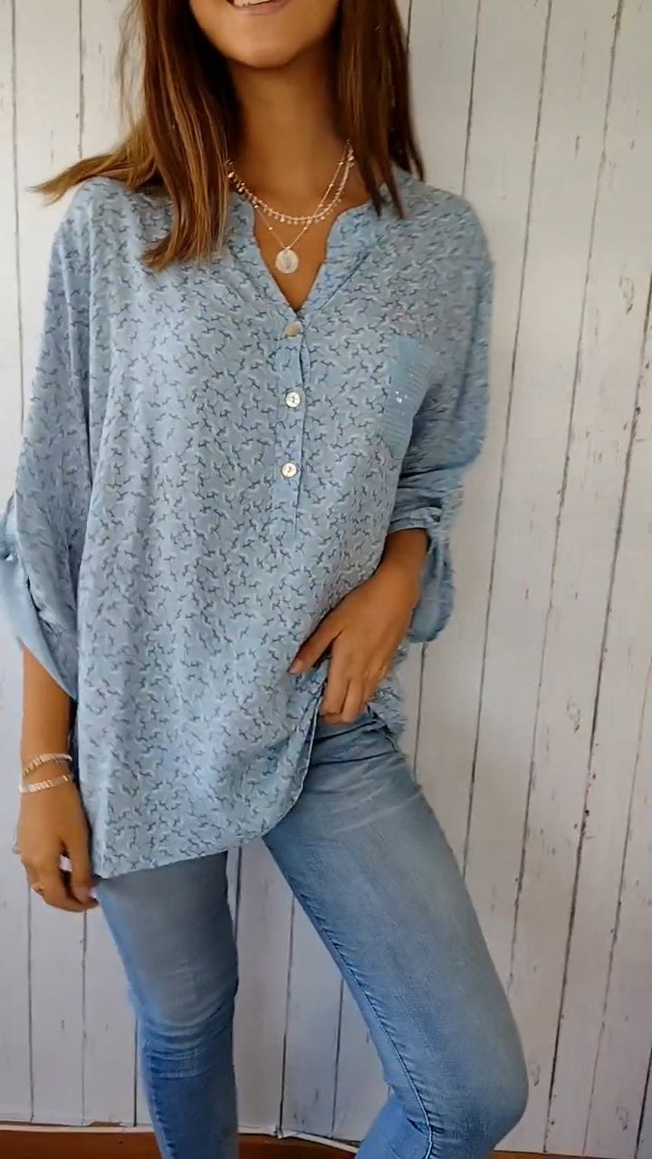 V-neck Floral Print Top