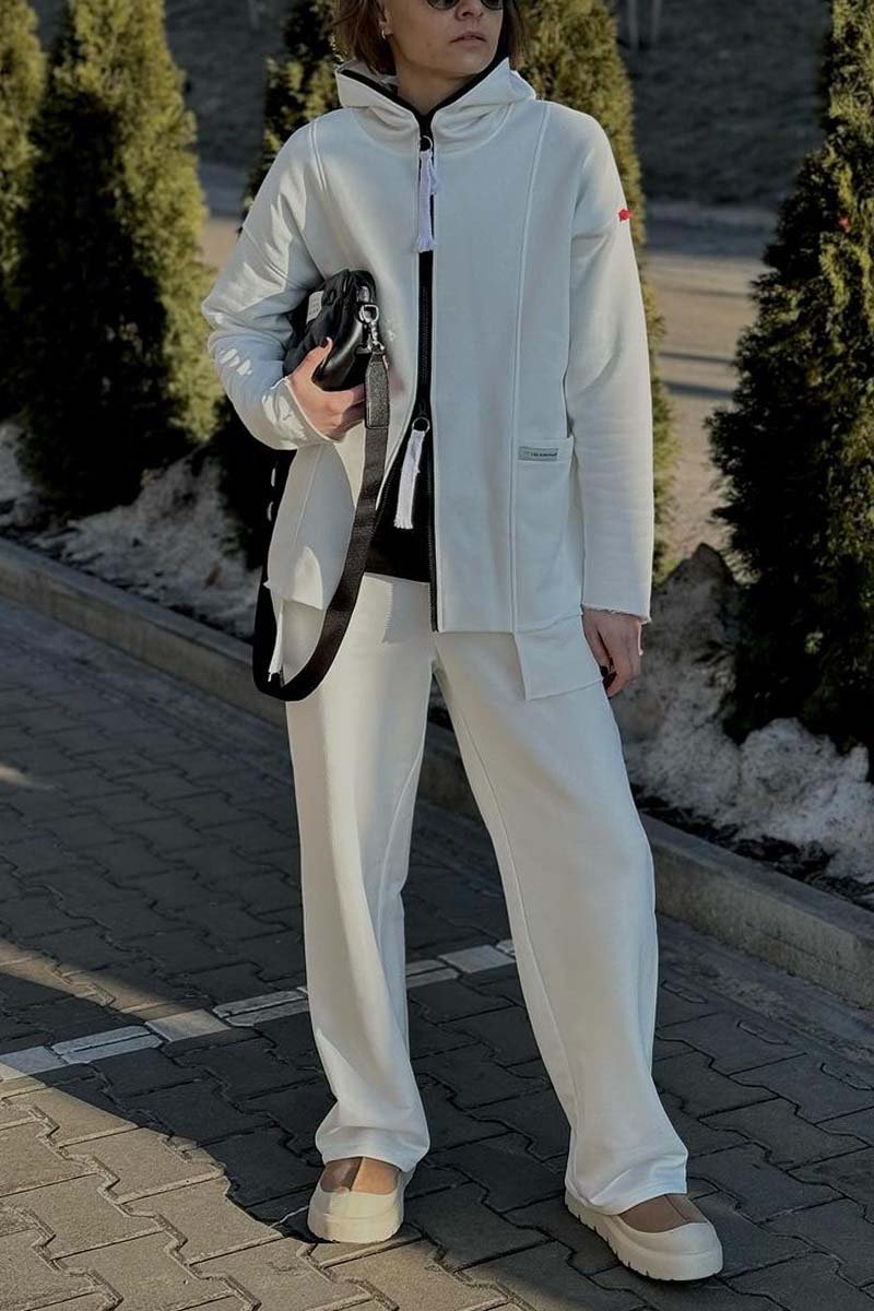 Women's casual zipper sweatshirt jacket and wide leg pants set