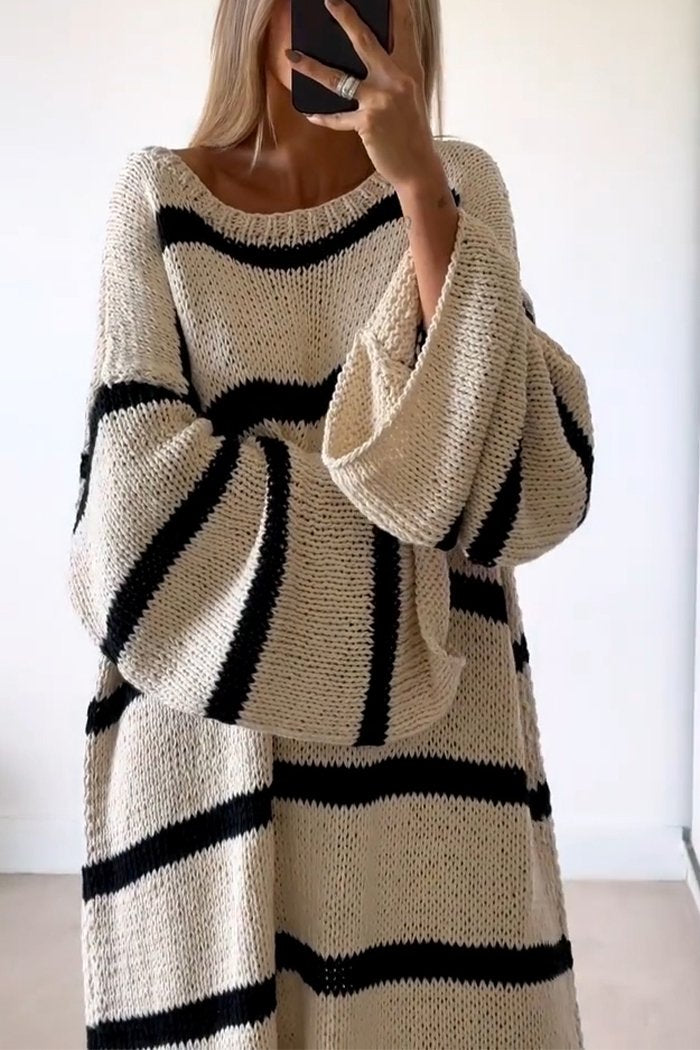 Round Neck Striped Knitted Dress