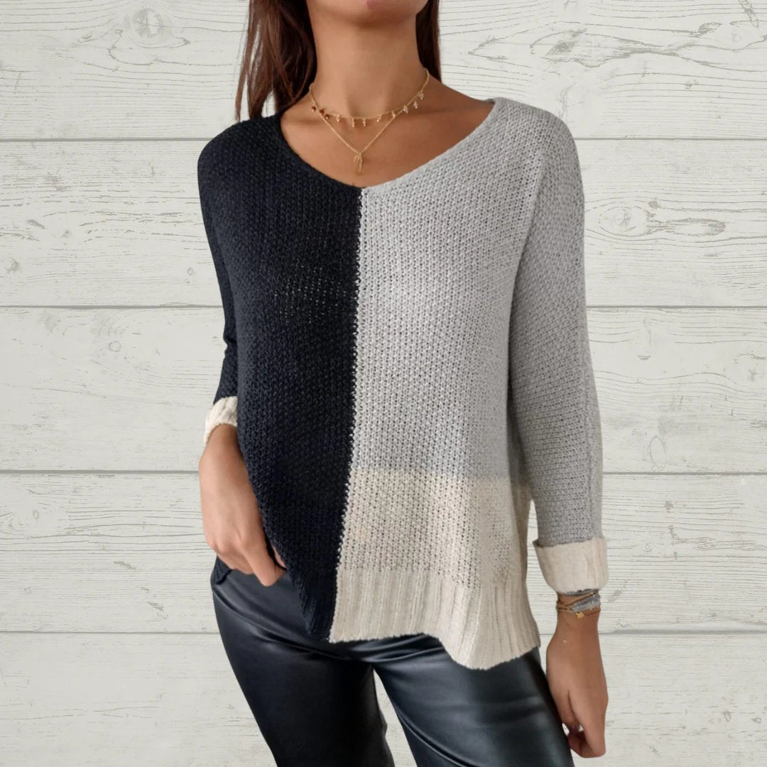 Casual Crew Neck Contrast Knitted Top