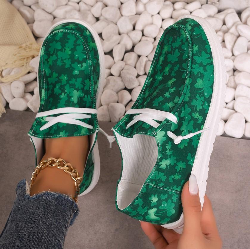 ST. PATRICK'S DAY GREEN CLOVER GRAPHIC CANVAS SHOES