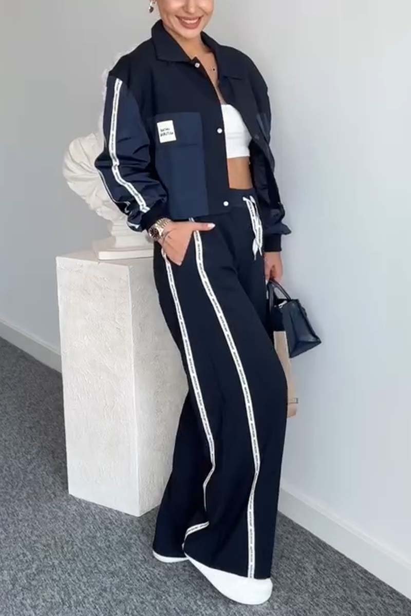 Women's casual sports webbing patchwork trousers suit