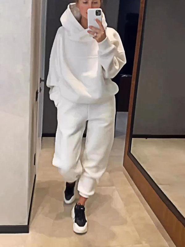 Women's Solid Color Patchwork Hooded Top and Pants Two-piece Set