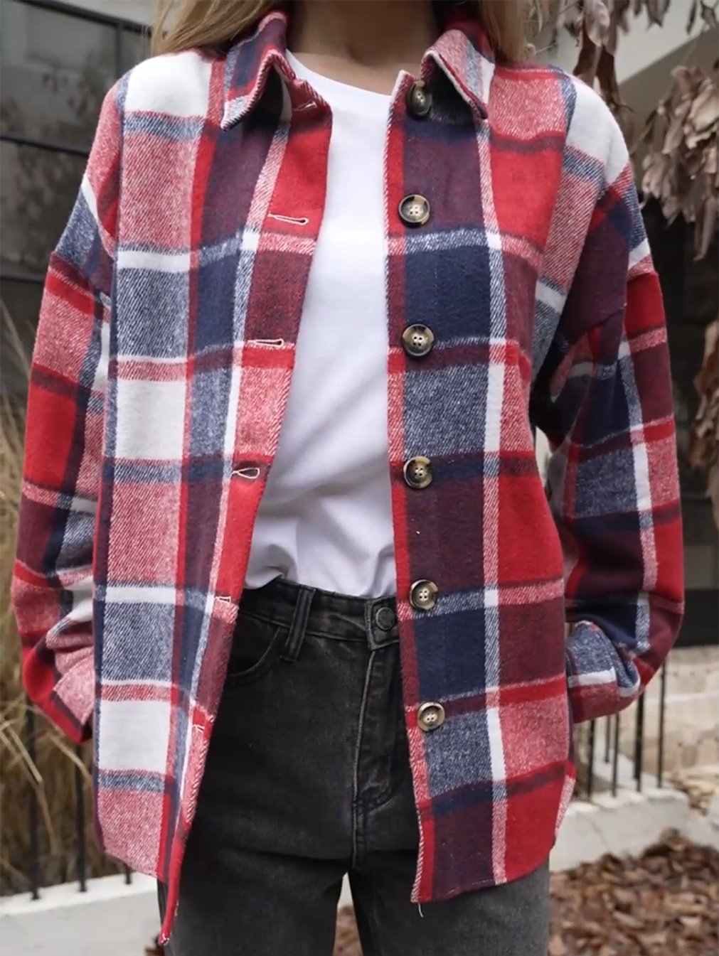 Women's Casual Plaid Lapel Jacket