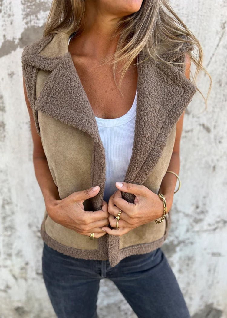 Lapel Sleeveless Cardigan Shearling Coat