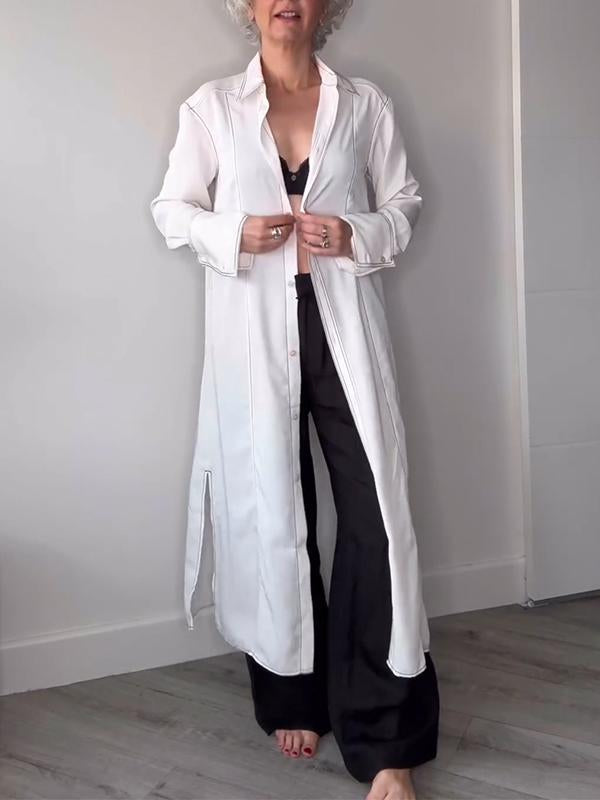 Women's Casual Lapel Single Breasted Long Shirt