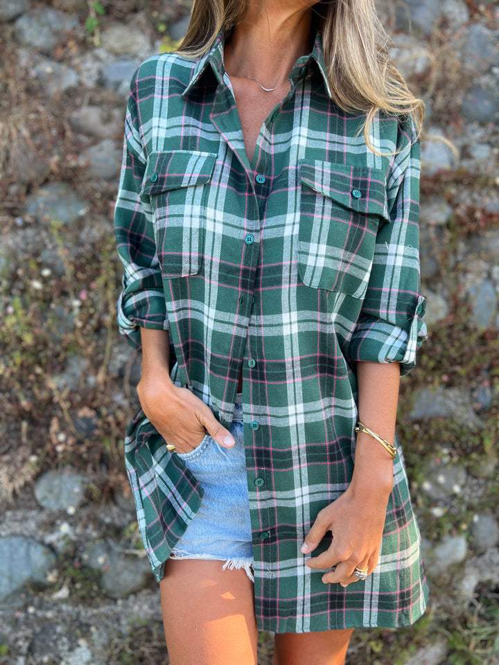 Plaid Mid-sleeve Lapel Shirt