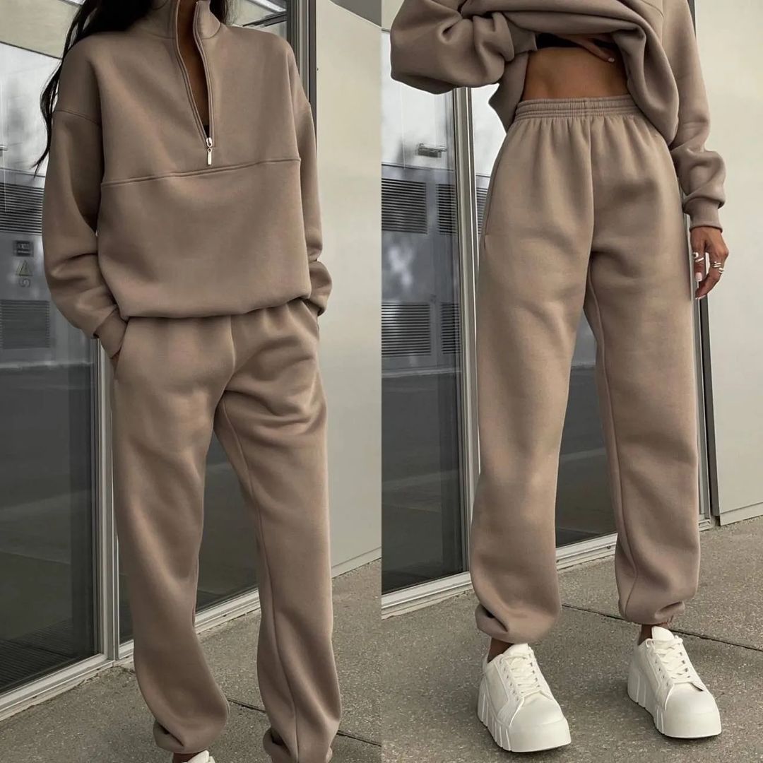 Thickened long-sleeved sweatshirt and trousers two-piece suit