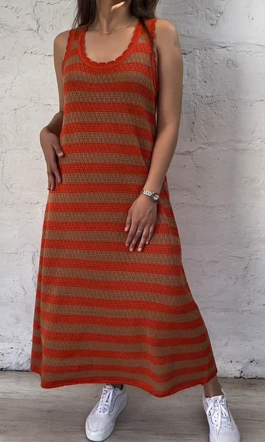 Women's Matching Striped Print Sleeveless Maxi Dress