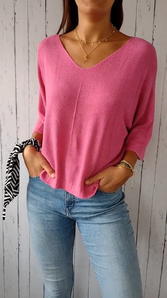 Knitted Mid-sleeve Casual Top