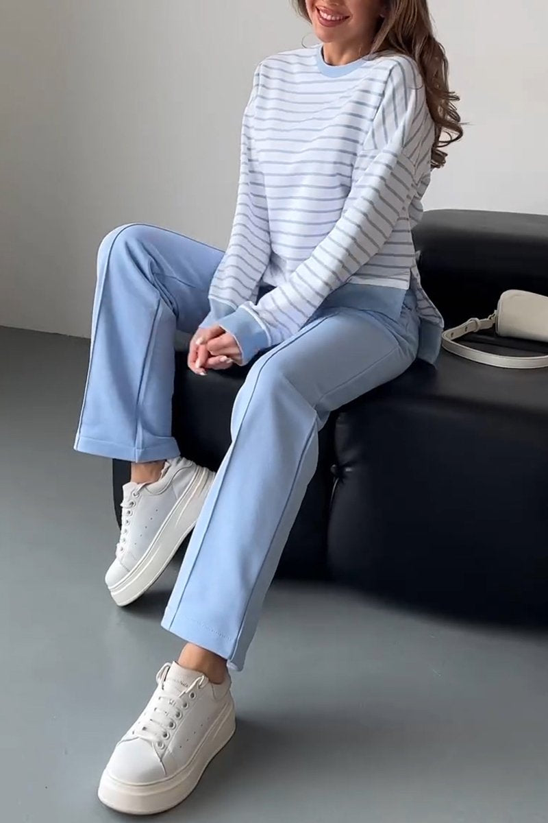 Women's Casual Round-neck Striped Two-piece Suit