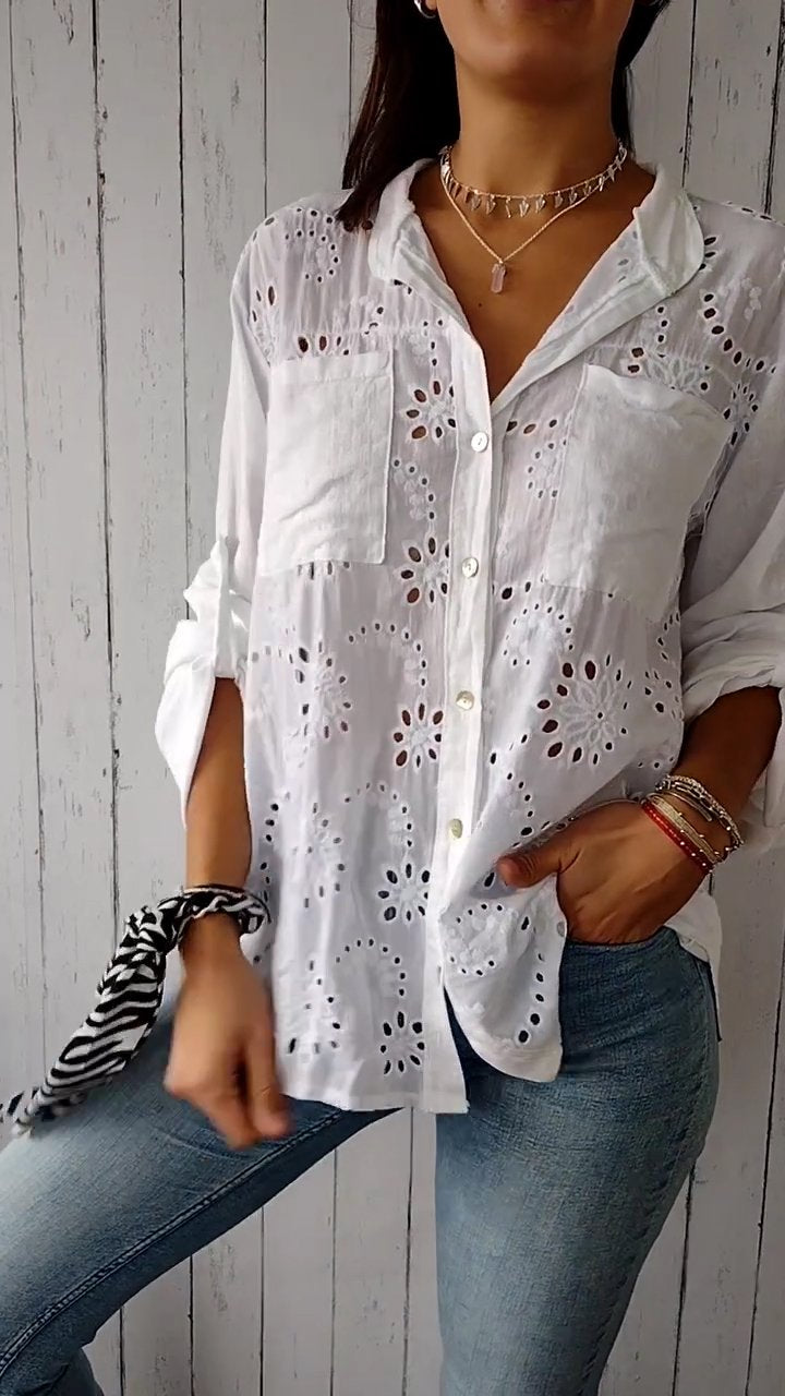 Casual V-neck Hollow Top