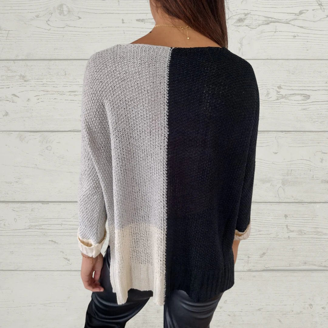 Casual Crew Neck Contrast Knitted Top