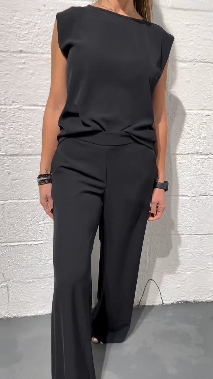 Satin Sleeveless Top and Straight Pants Suit