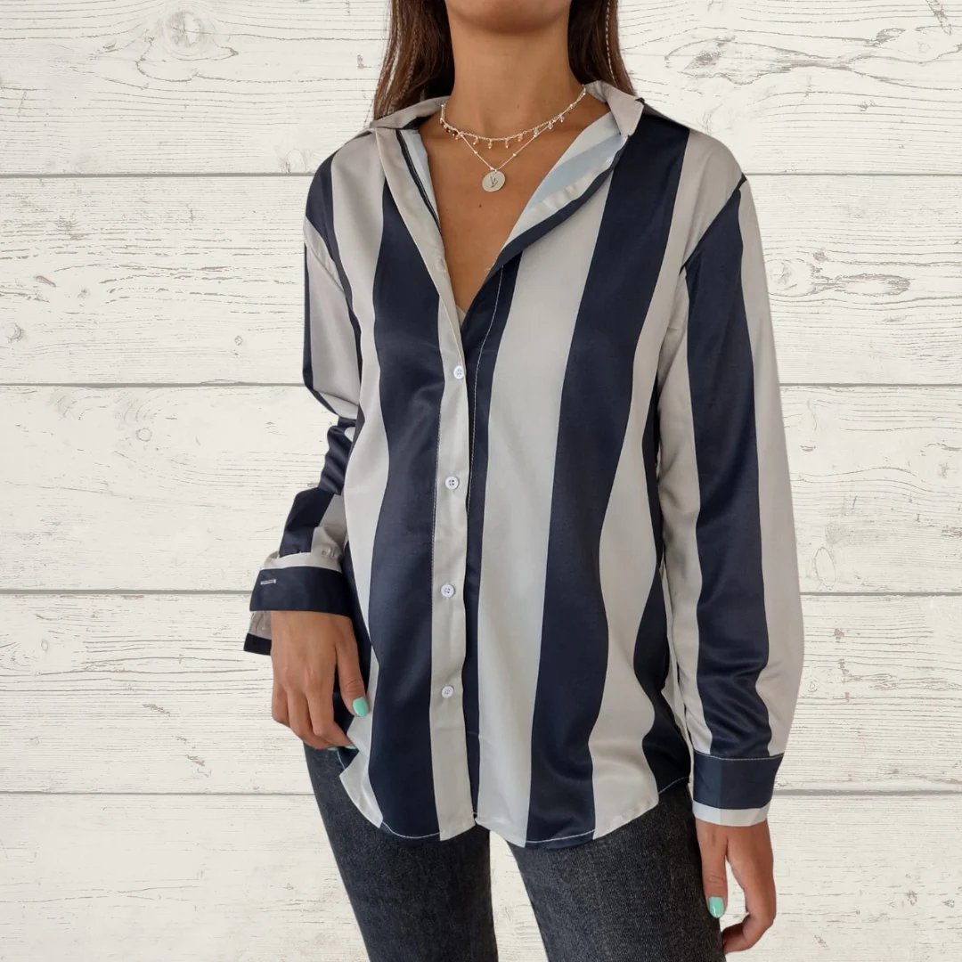 Satin Lapel Single-breasted Striped Shirt