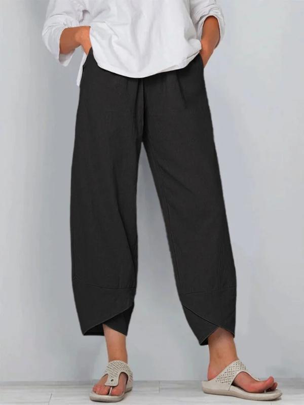 Plus Size Solid Color Cropped Pants Women