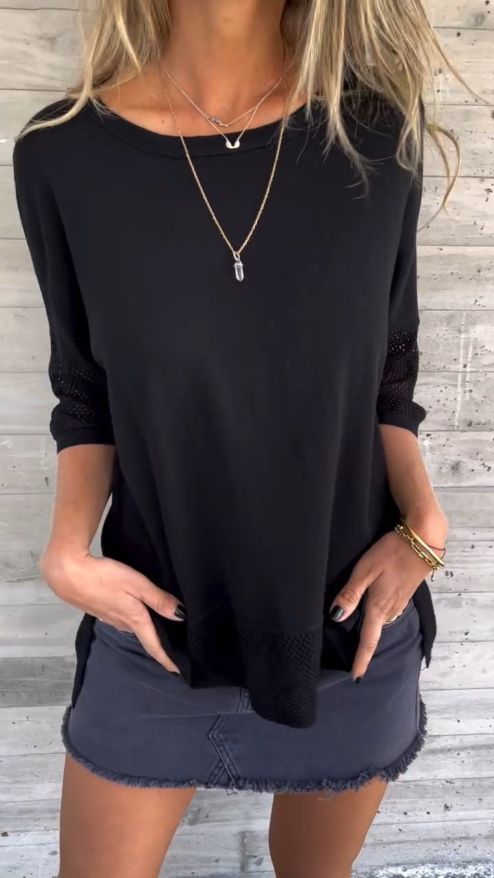 Casual Round Neck Hollow Sleeve Top