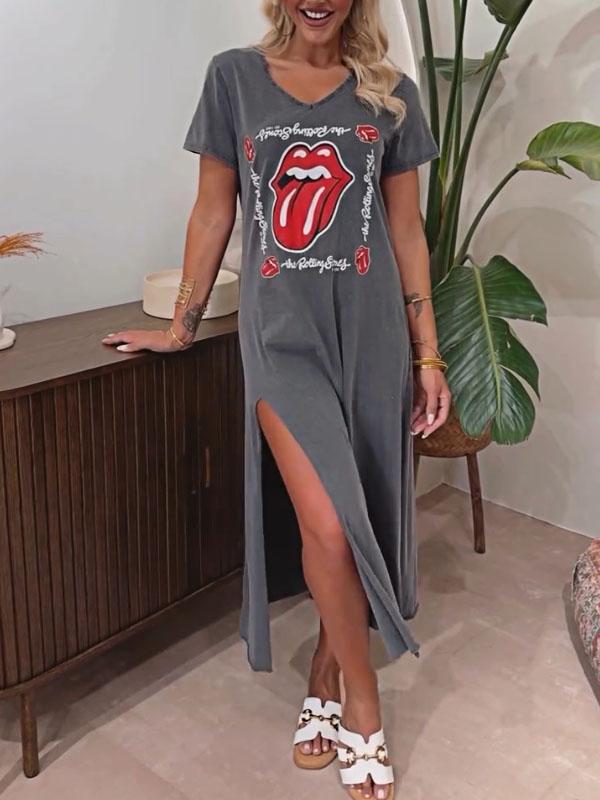 Round Neck Slit Pattern Casual Dress