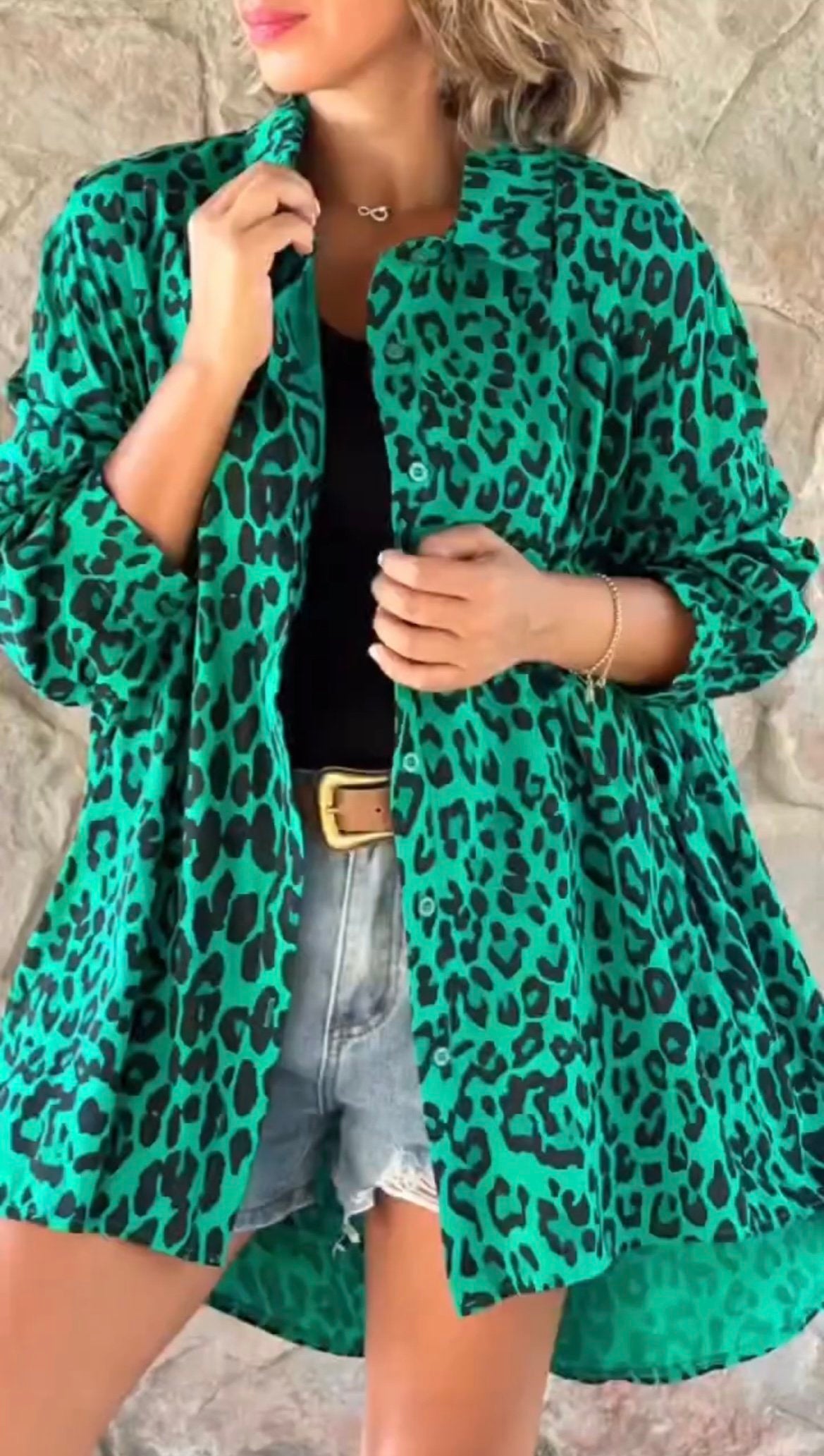 Women's Casual Leopard print Button Front Blouse