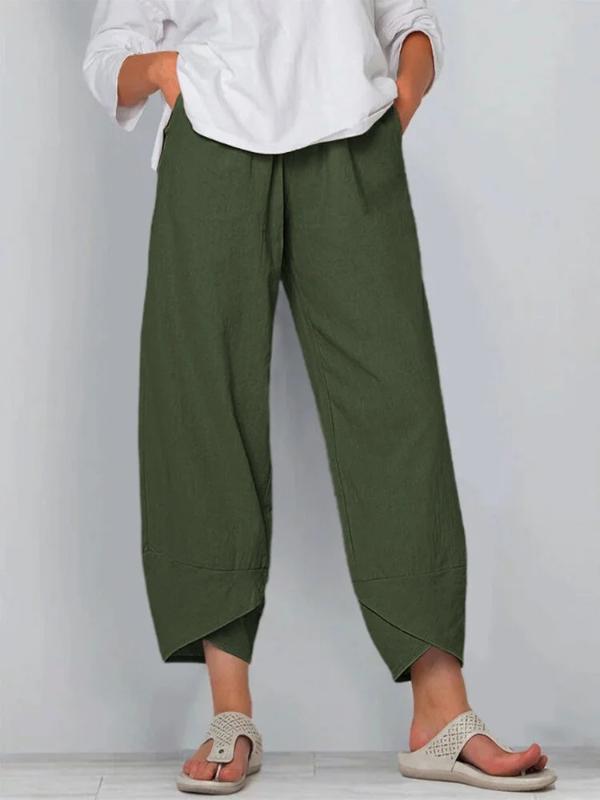 Plus Size Solid Color Cropped Pants Women