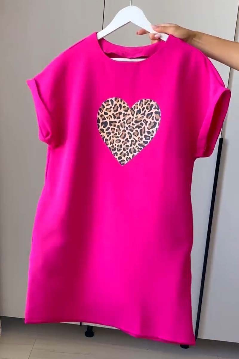 Women's Casual Love Leopard Print Short Sleeve T-Shirt