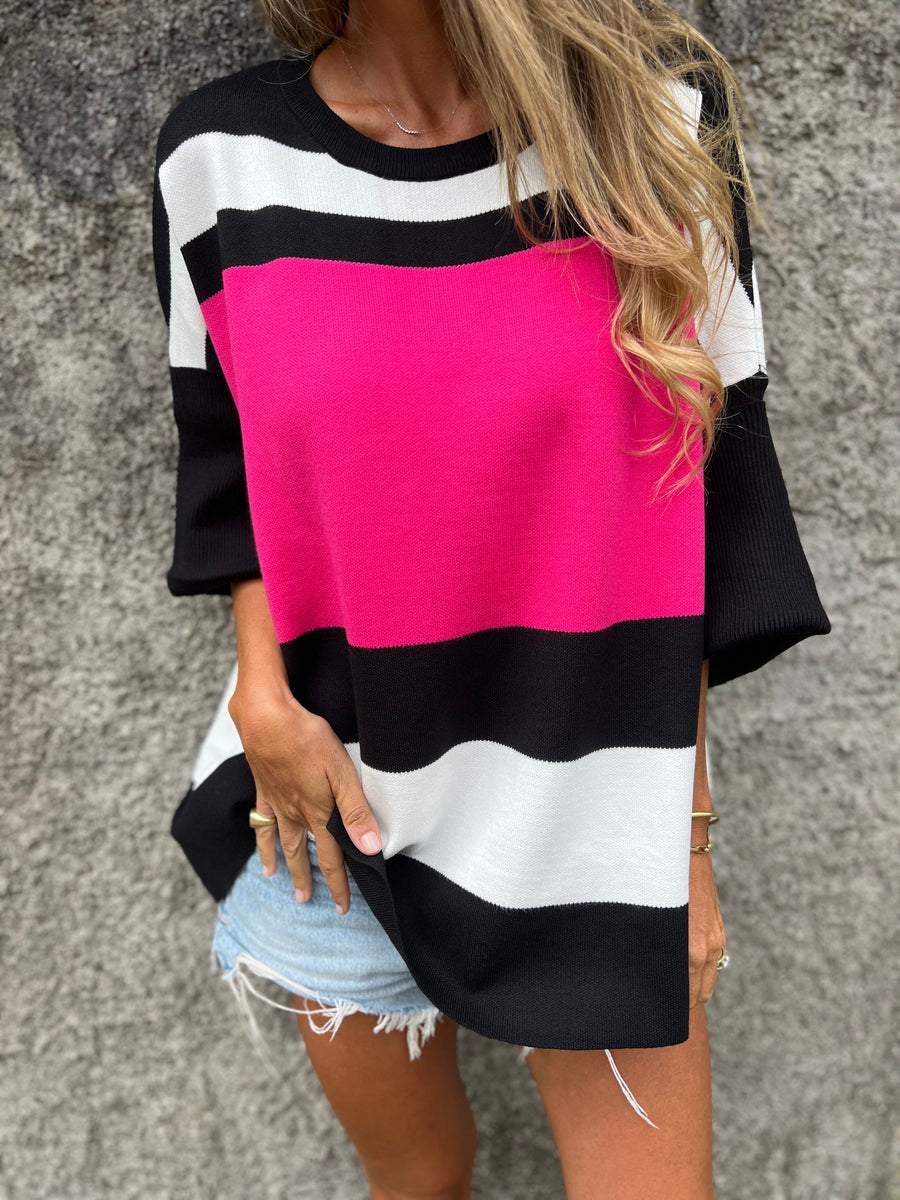 Contrast Mid-sleeve Comfortable Top