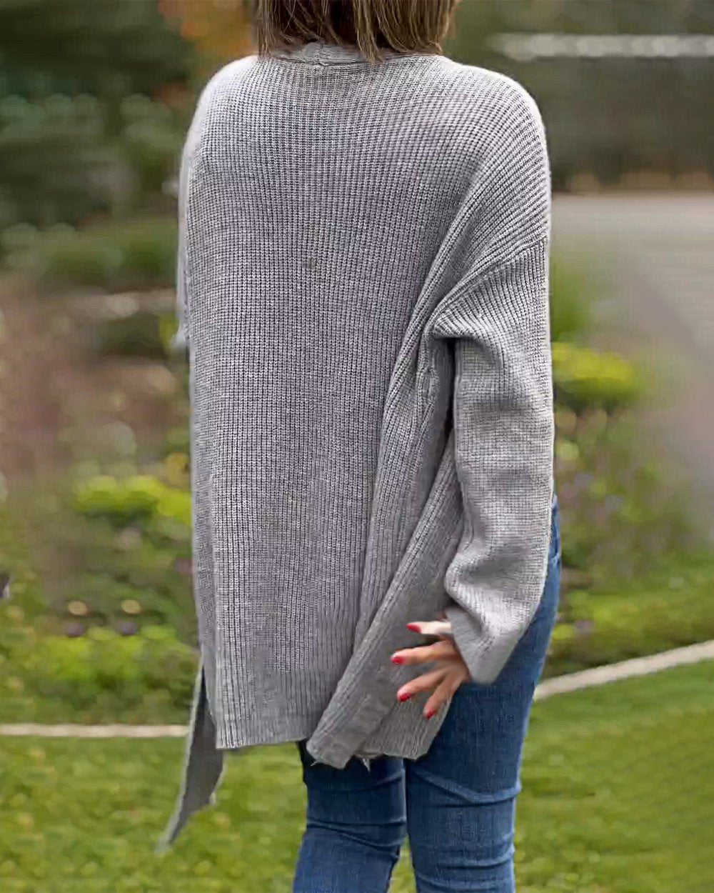 Women's Solid Color Strap Casual Sweater Jacket