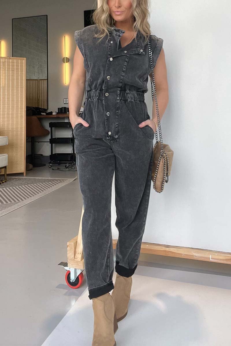 Women's denim casual sleeveless jumpsuit