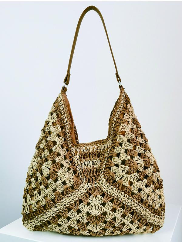 Women's Hollow Contrast Woven Shoulder Bag