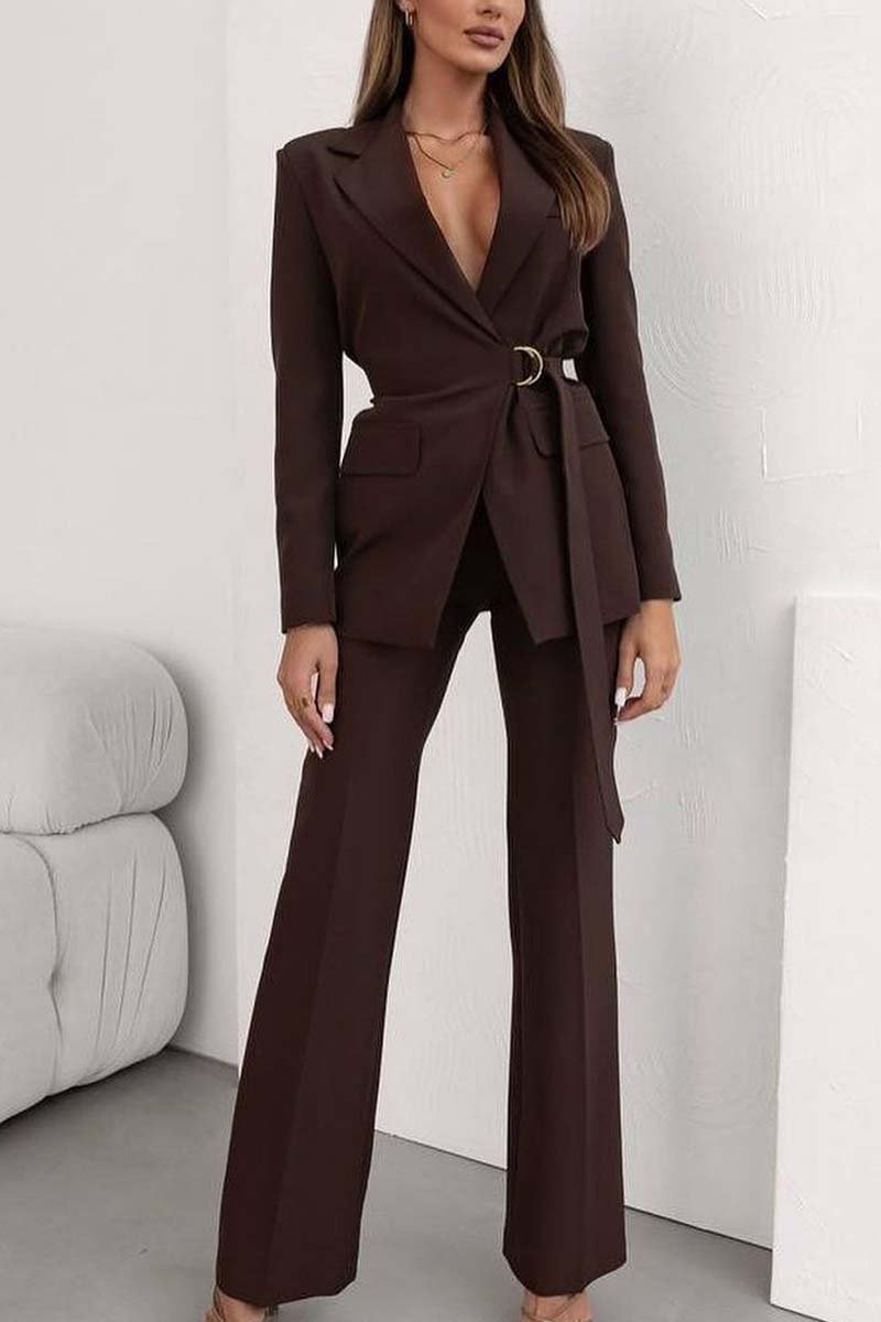 Women's fashionable lace-up solid color suit