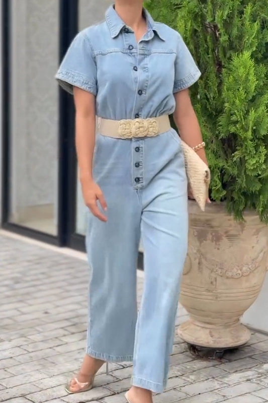 Women's casual denim jumpsuit