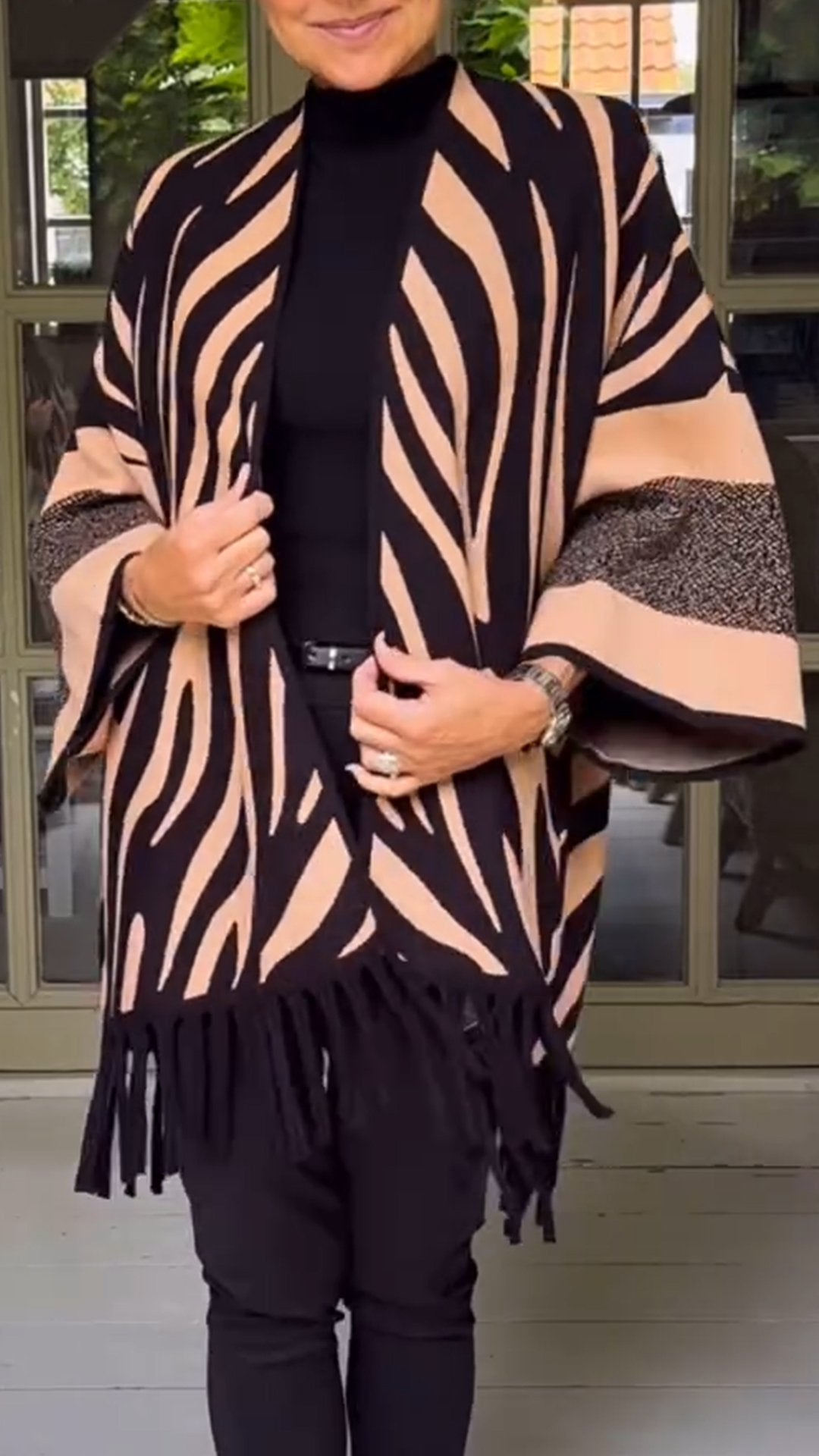 Women's Autumn and Winter Zebra Print Cape Style Cardigan Jacket