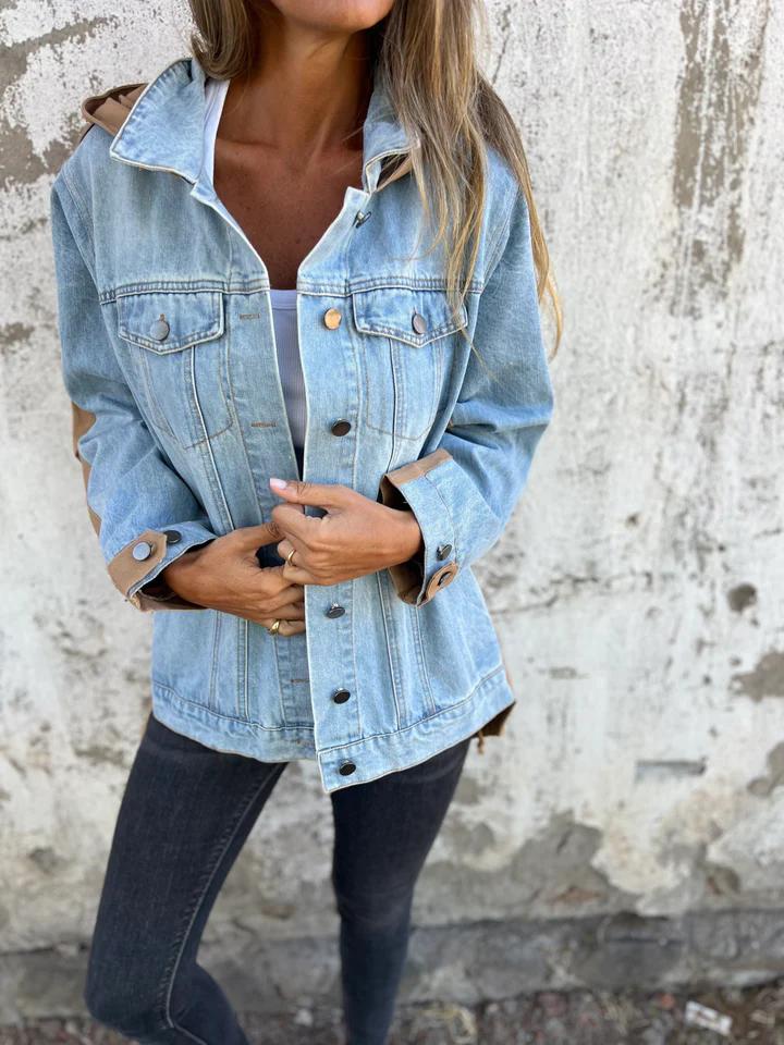 Casual Lapel Hooded Patchwork Denim Jacket