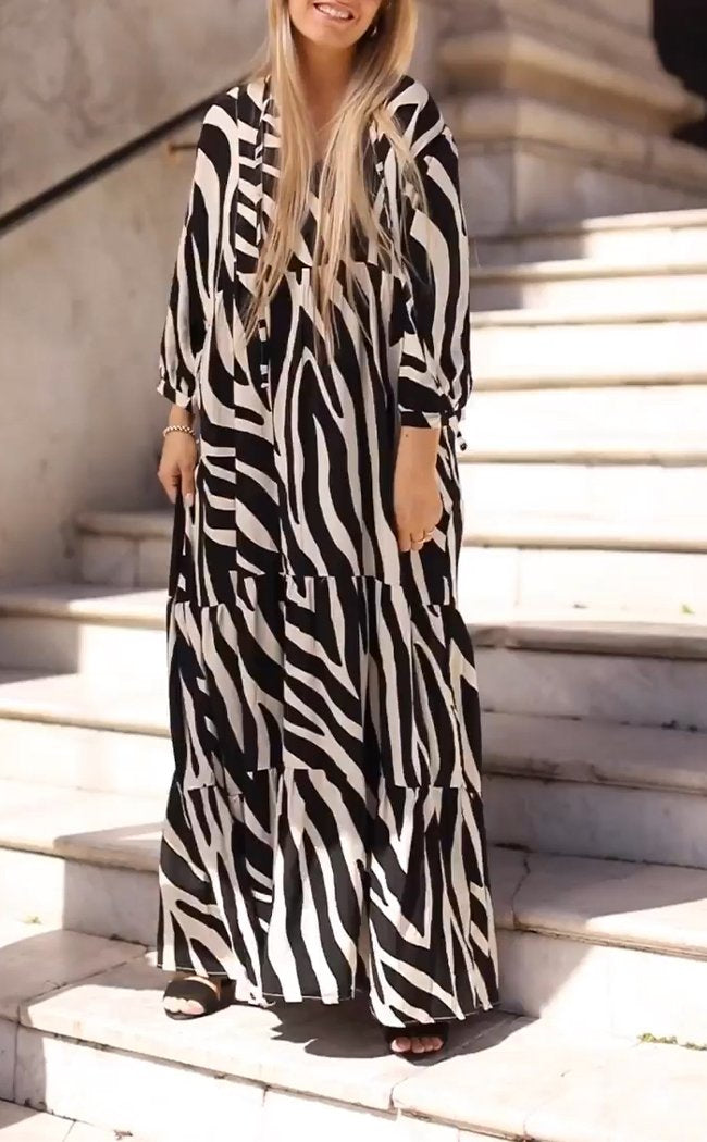 Casual V-neck Zebra Stripe Dress