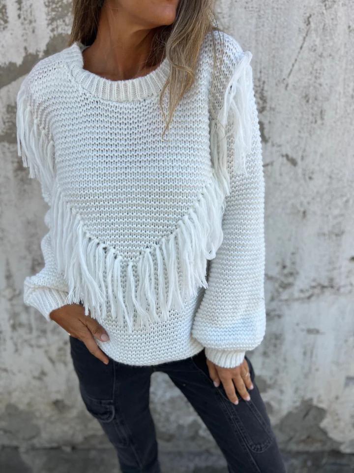 Round Neck Fringed Knitted Top