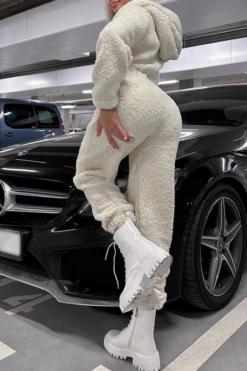 Women's Solid Color Furry Jumpsuit