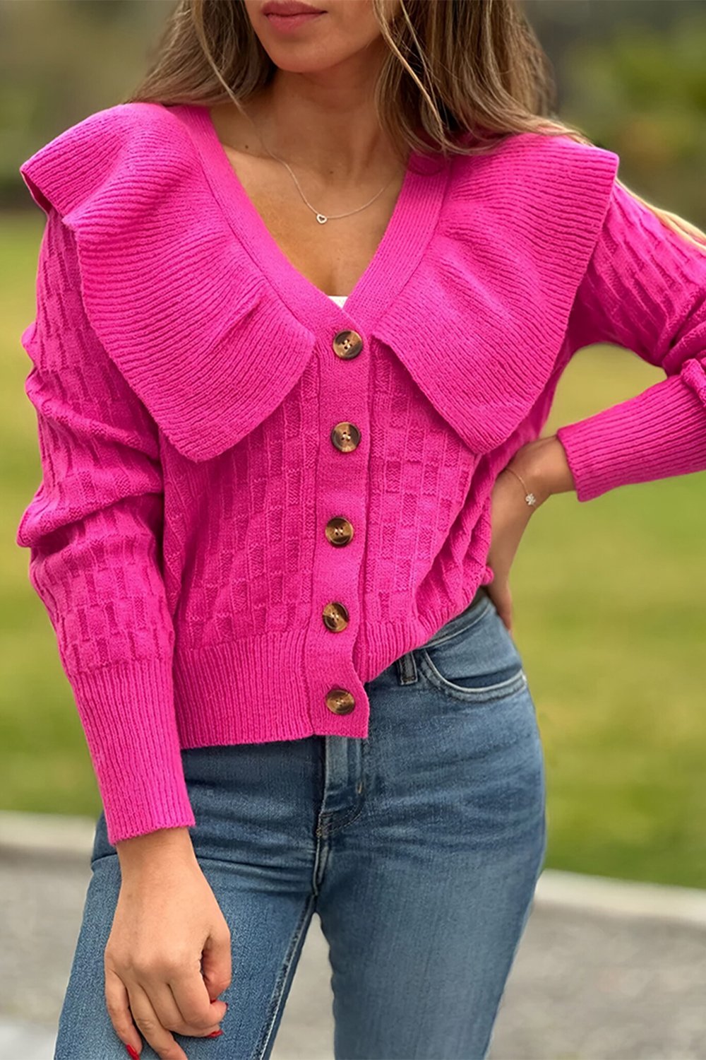 Ladies Solid Color Lapel Sweater